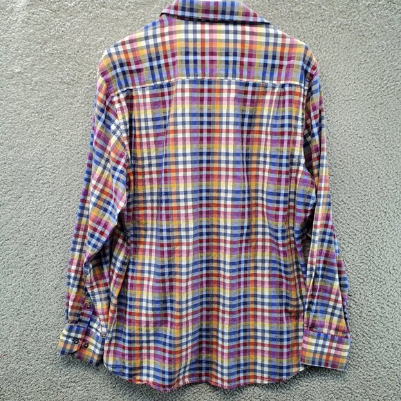 Visconti Black Multicolor Plaid Rainbow Large Check Button Down L - Picture 8 of 9